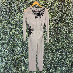 Grey Mesh Jumpsuit with Black Applique Details Weissman Dance Costume